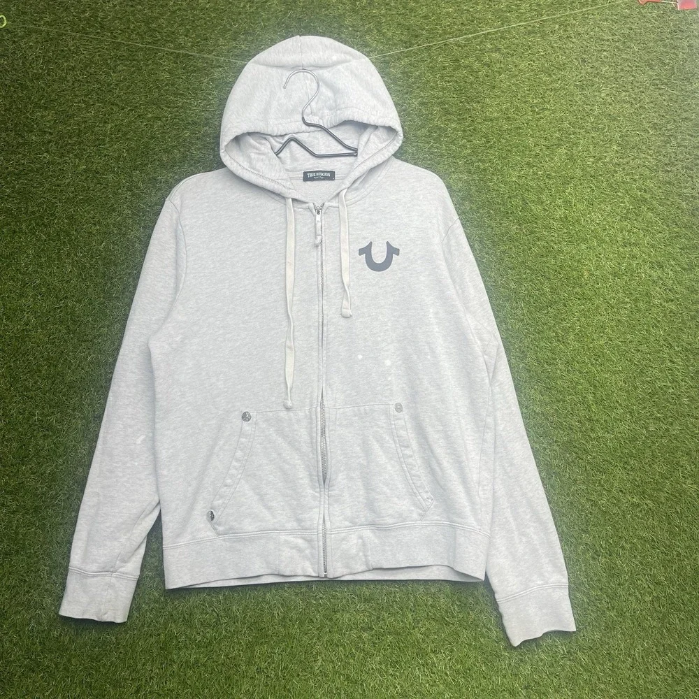 True Religion Hoodie Mens Medium World Tour Graphic Full Zip Up Sweatshirt y2k